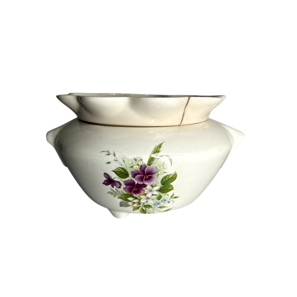 Vintage Spectrum Self Watering African Violet Pot Cream With Floral Decal